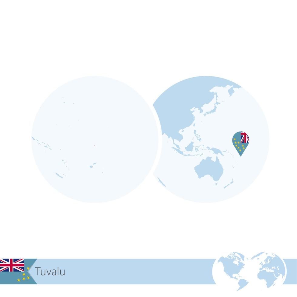 Tuvalu on world globe with flag and regional map of Tuvalu. vector