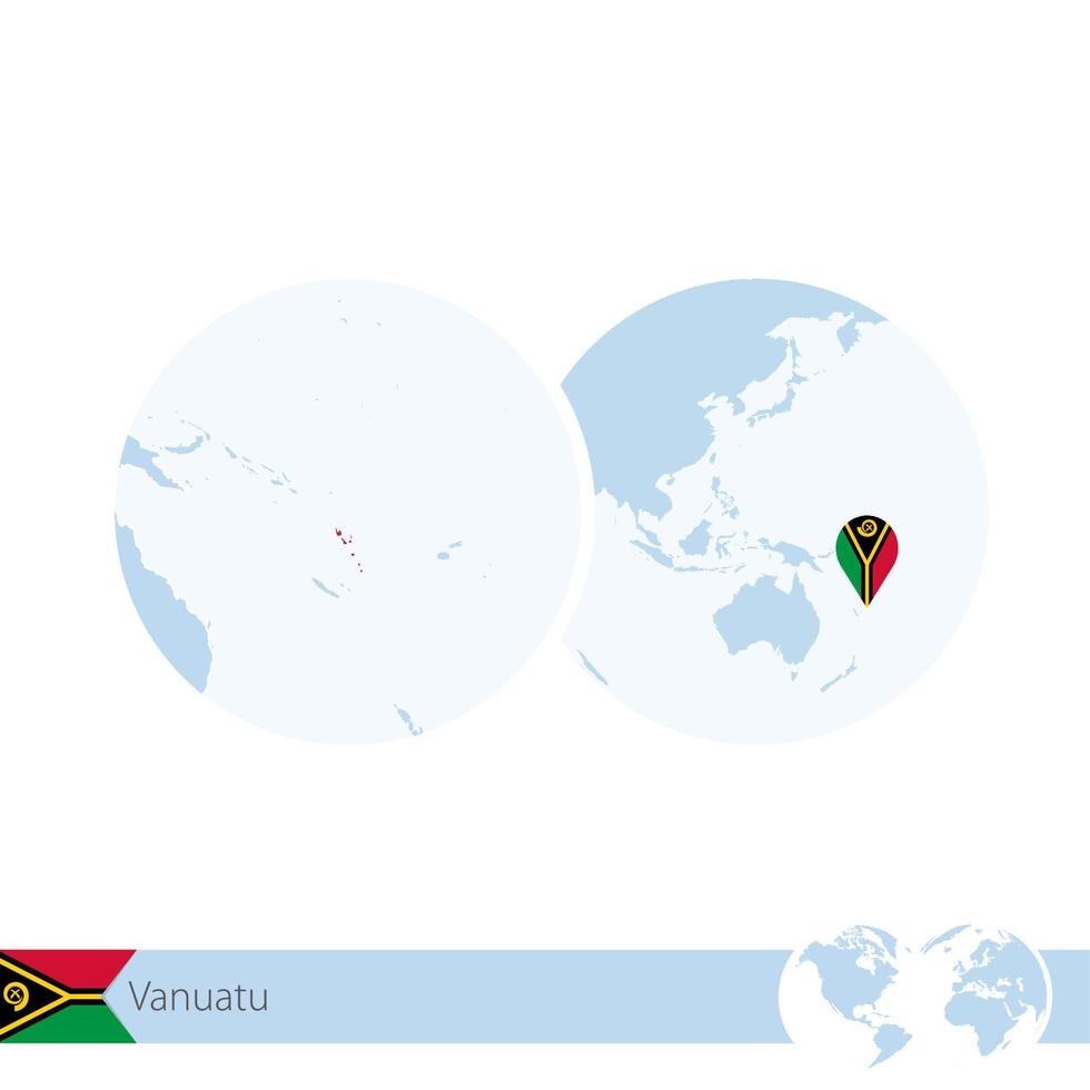 Vanuatu on world globe with flag and regional map of Vanuatu. vector