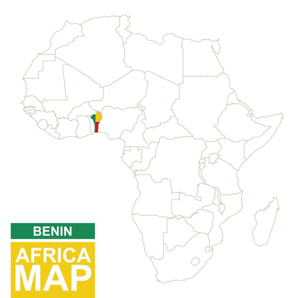 Africa contoured map with highlighted Benin. vector