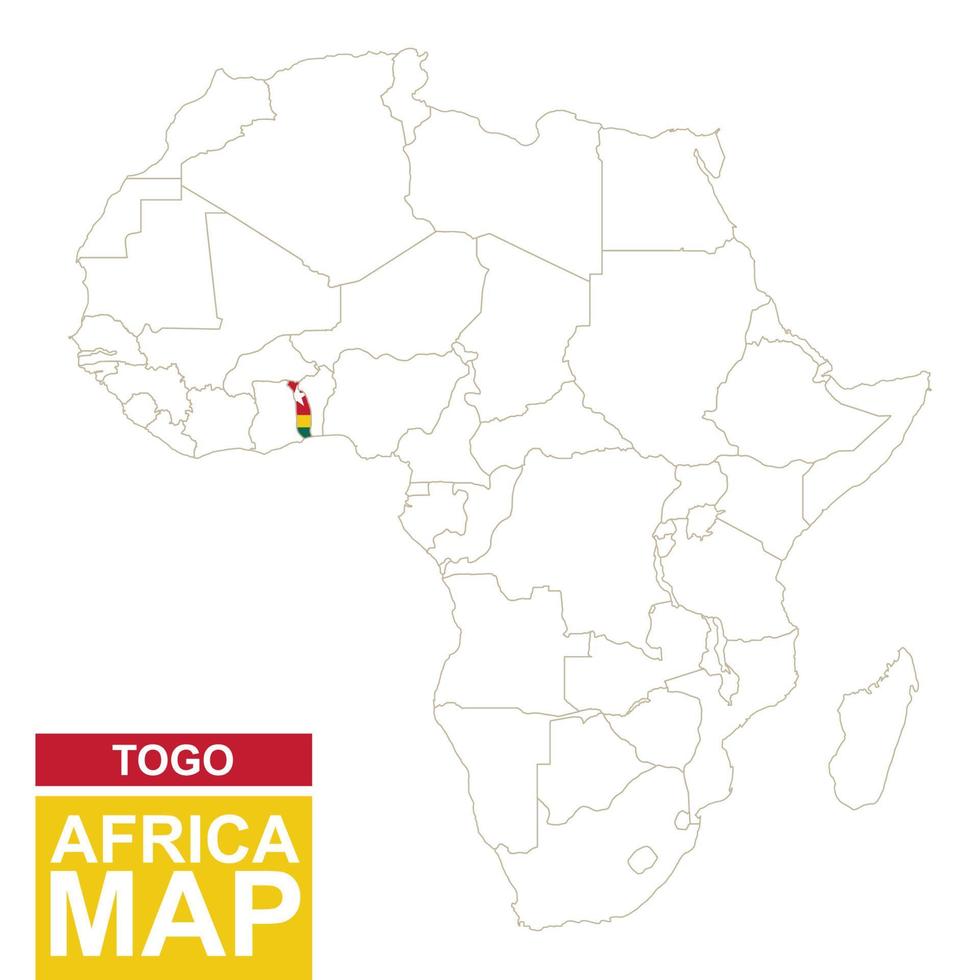 mapa contorneado de áfrica con togo resaltado. vector