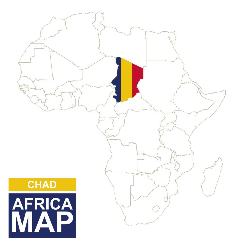 Africa contoured map with highlighted Chad. vector