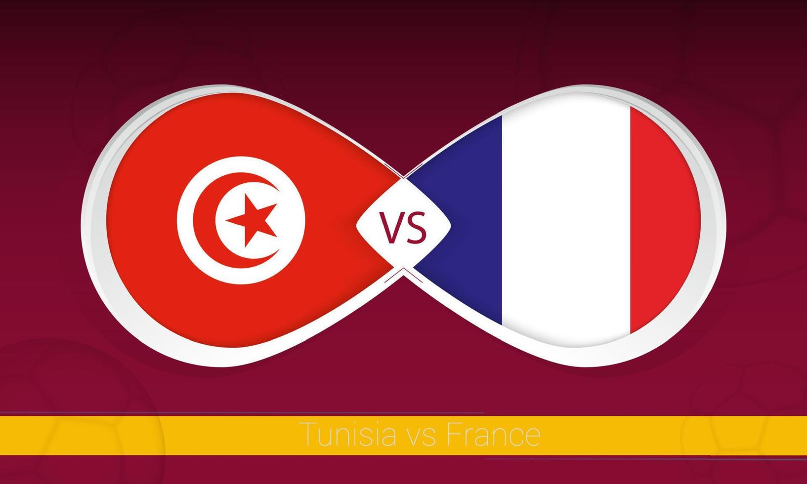 Tunisia vs France  in Football Competition, Group A. Versus icon on Football background. vector