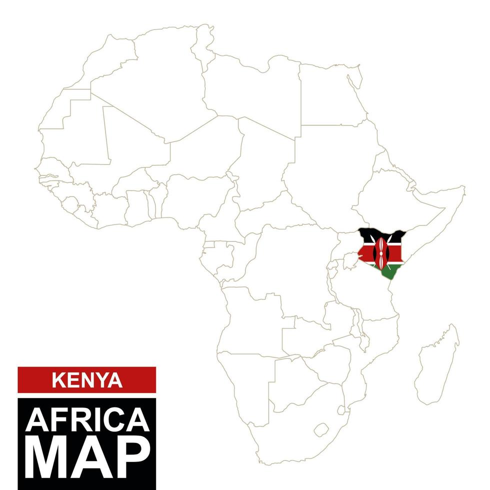 Africa contoured map with highlighted Kenya. vector