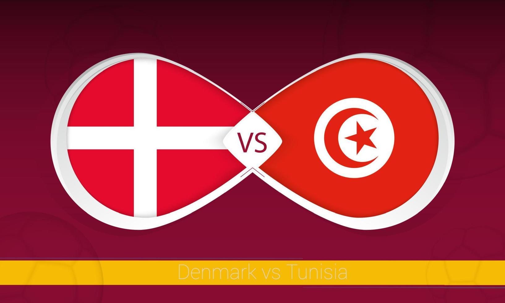 Denmark vs Tunisia  in Football Competition, Group A. Versus icon on Football background. vector