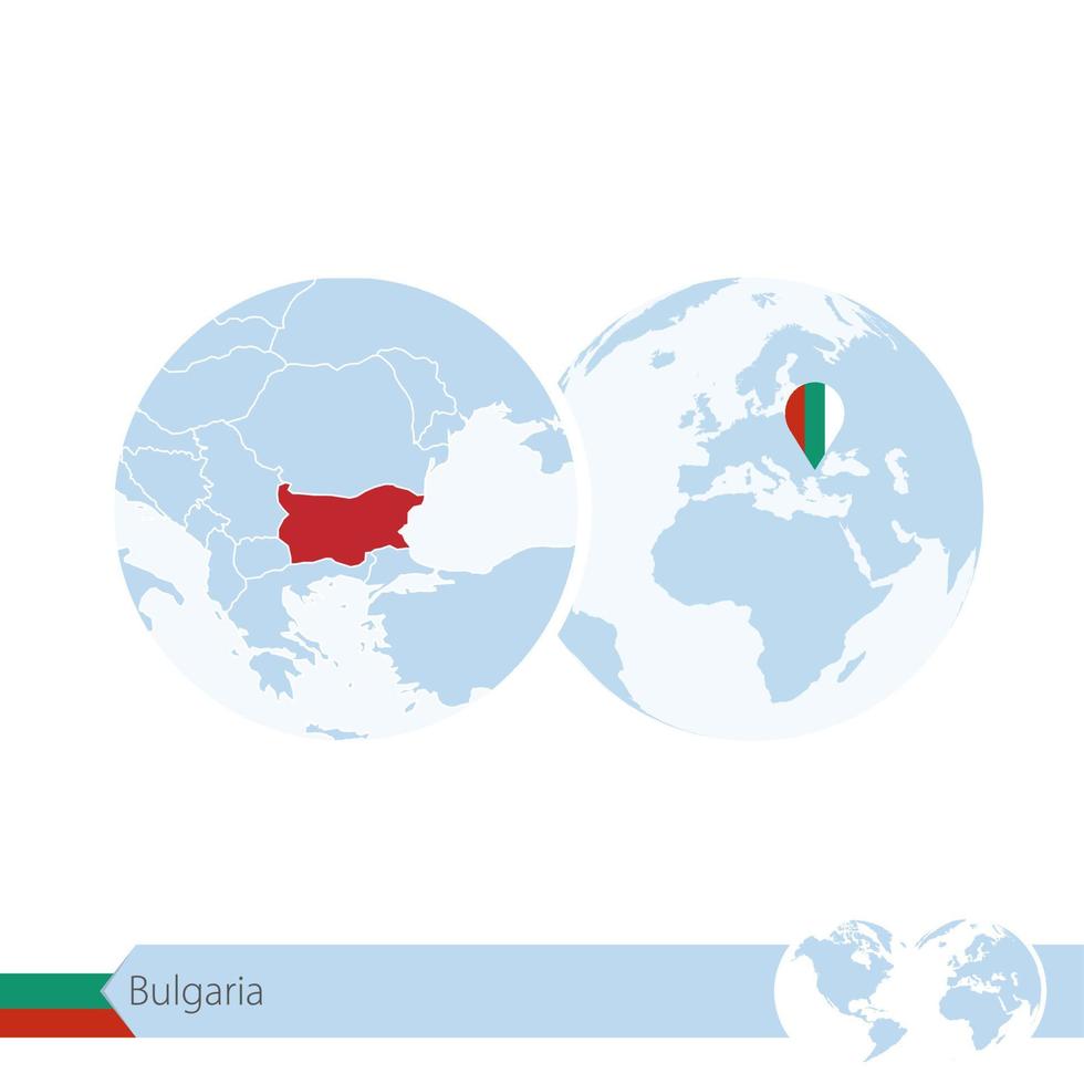 bulgaria en globo terráqueo con bandera y mapa regional de bulgaria. vector