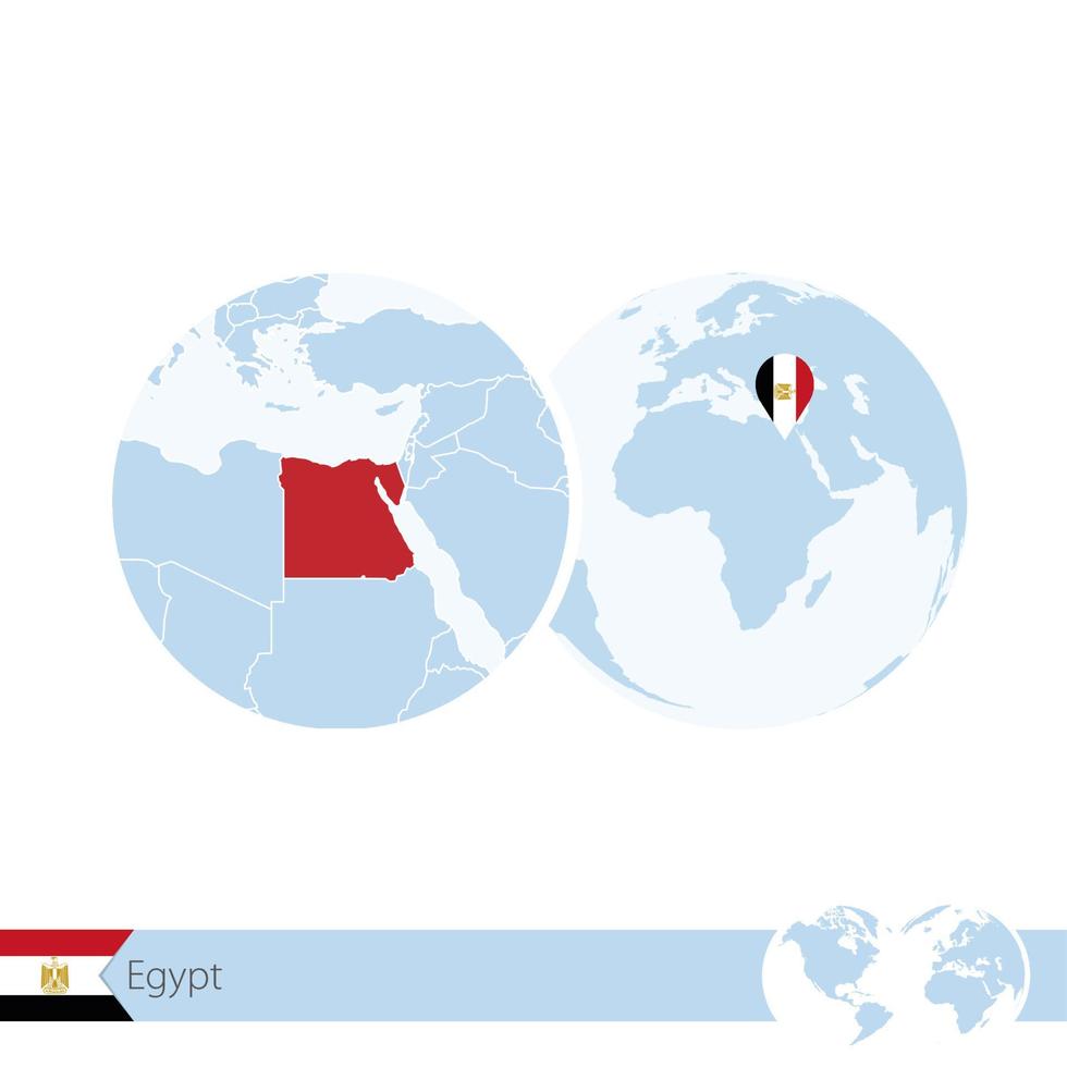 egipto en el globo terráqueo con bandera y mapa regional de egipto. vector