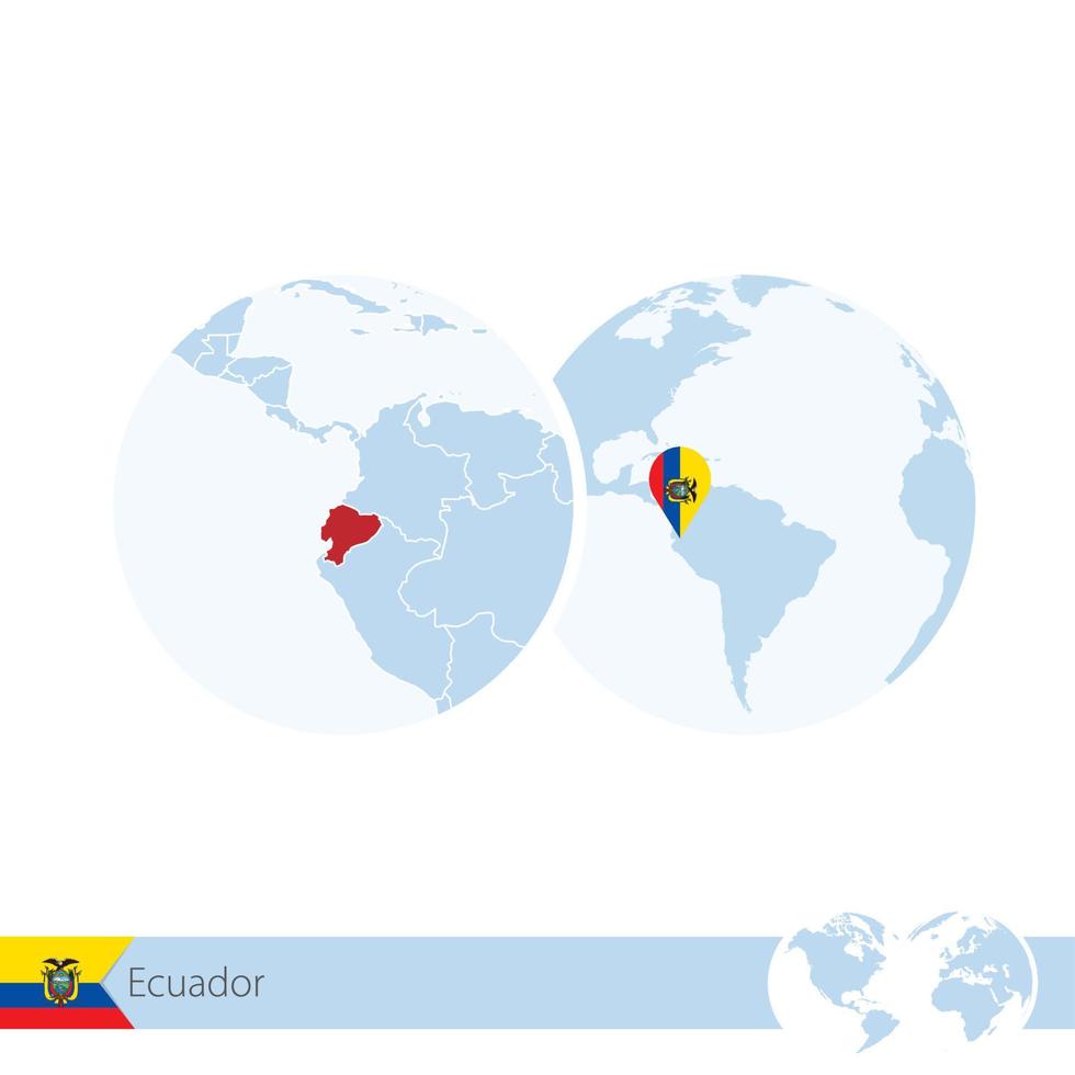 ecuador en globo terráqueo con bandera y mapa regional de ecuador. vector