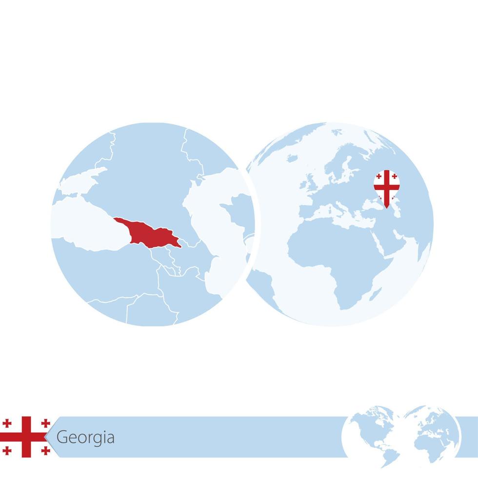 Georgia on world globe with flag and regional map of Georgia. vector