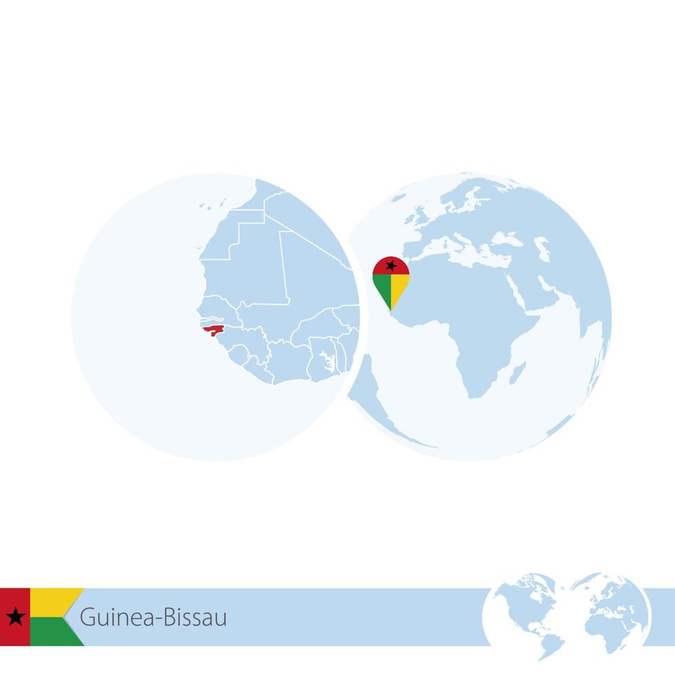 guinea-bissau en globo terráqueo con bandera y mapa regional de guinea-bissau. vector