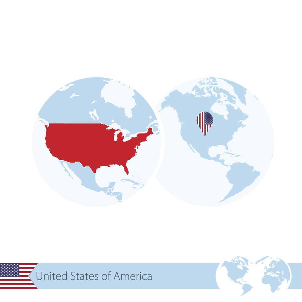 USA on world globe with flag and regional map of USA. vector