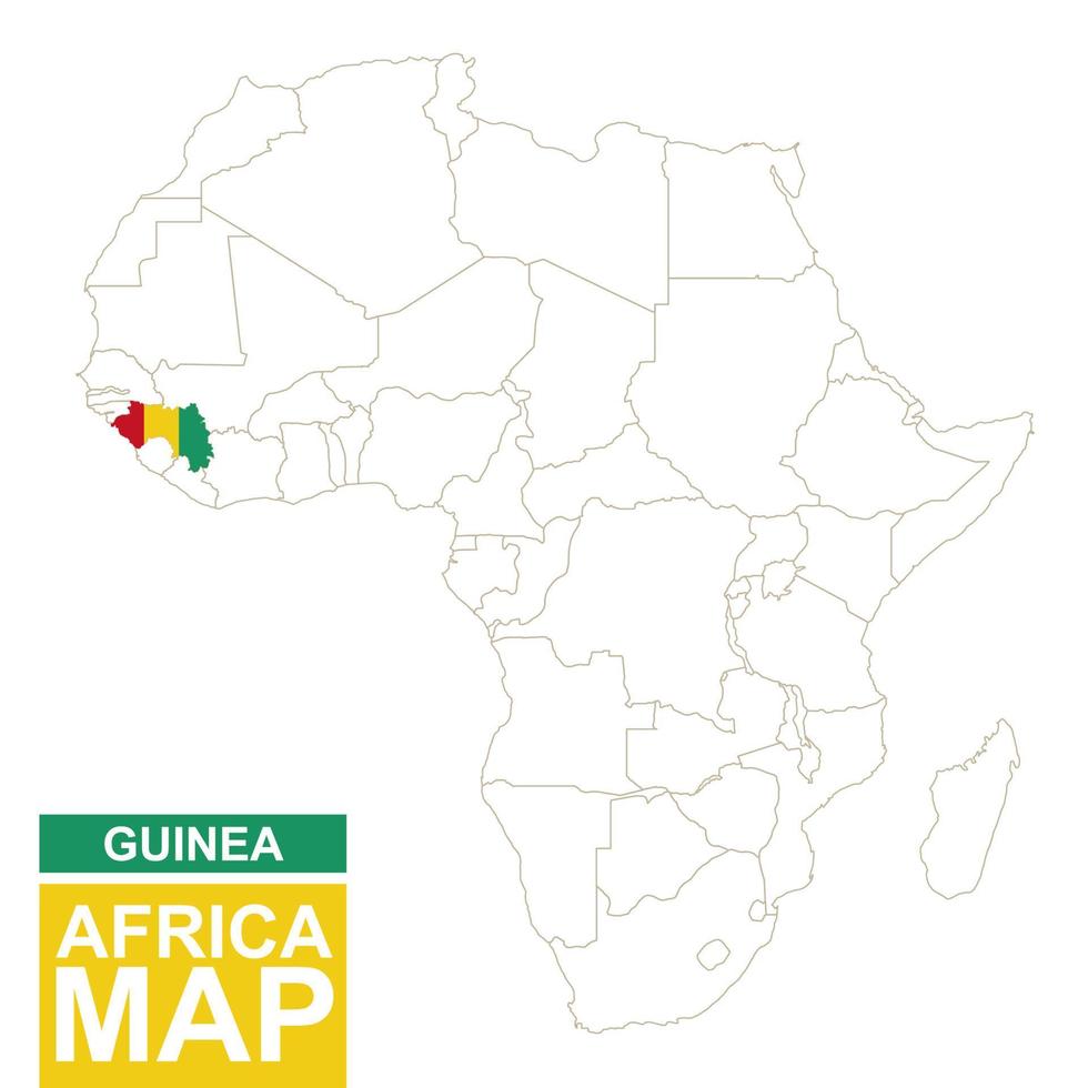 mapa contorneado de áfrica con guinea resaltada. vector