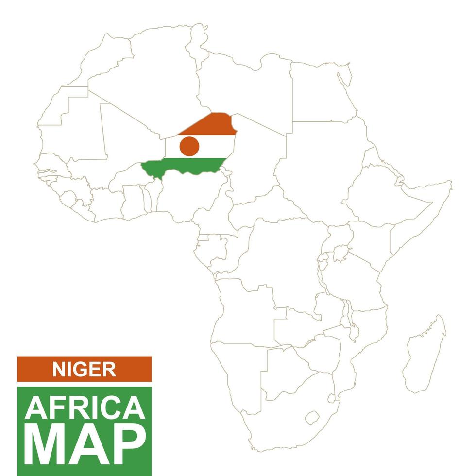 Africa contoured map with highlighted Niger. vector