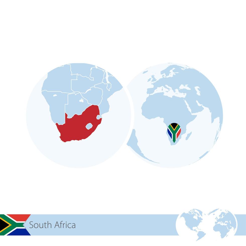 sudáfrica en el globo terráqueo con bandera y mapa regional de sudáfrica. vector