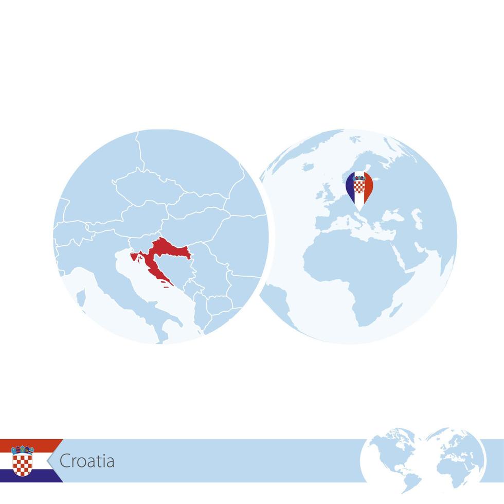 Croatia on world globe with flag and regional map of Croatia. vector