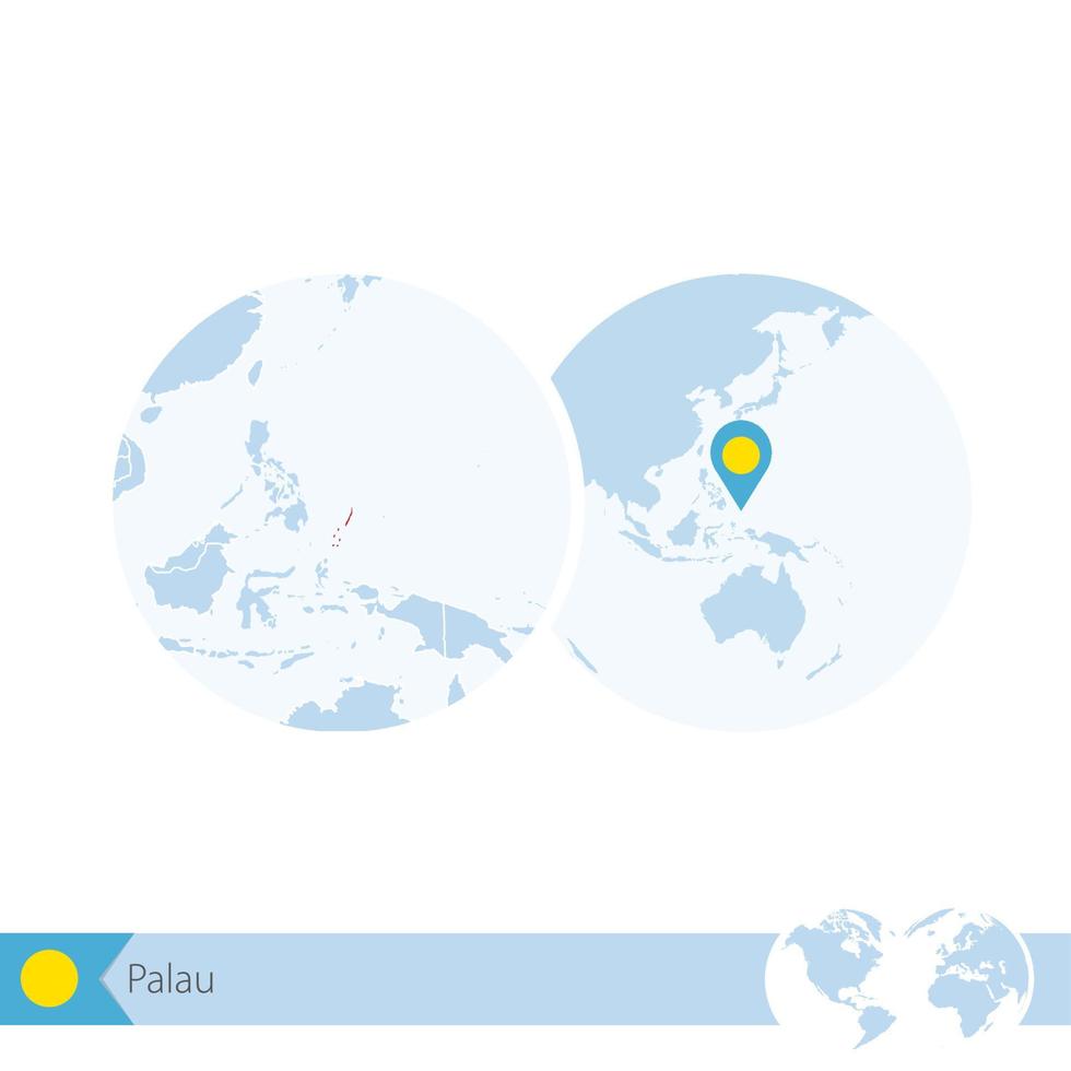 Palau on world globe with flag and regional map of Palau. vector