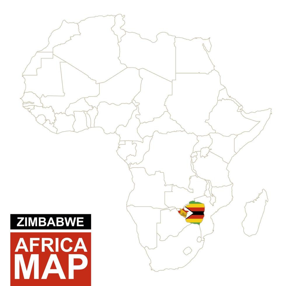 mapa contorneado de áfrica con zimbabwe resaltado. vector