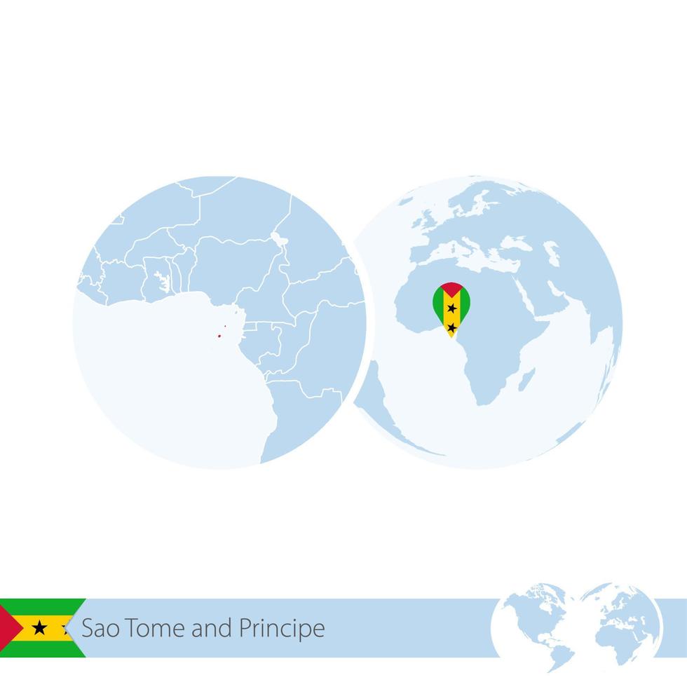 Sao Tome and Principe on world globe with flag and regional map of Sao Tome and Principe. vector