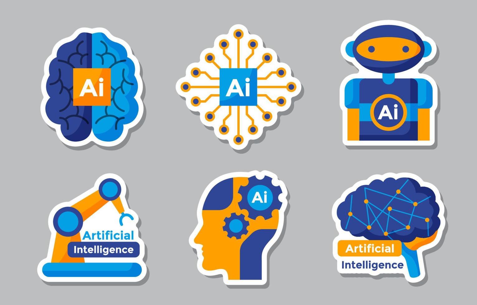Artificial Intelligence Stickers Set vector