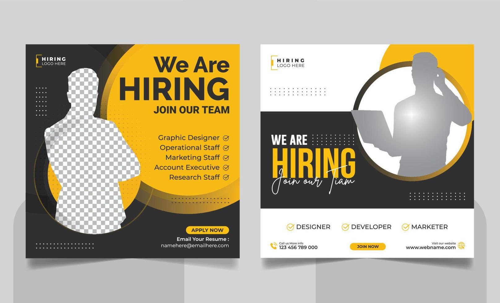 We Are Hiring Job Vacancy Social Media Post Template or Hiring Square Social Media Web Banner Design vector