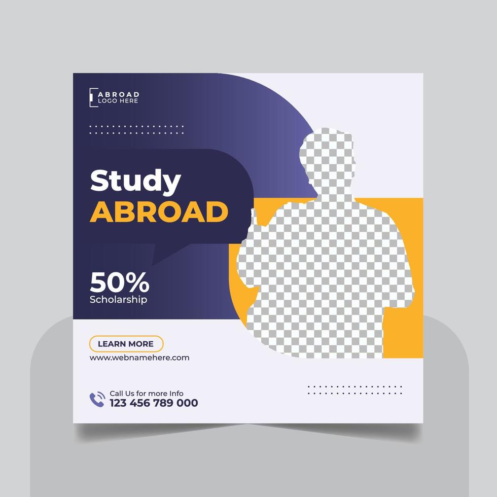 Study abroad social media post or higher education social media web banner square flyer template set vector