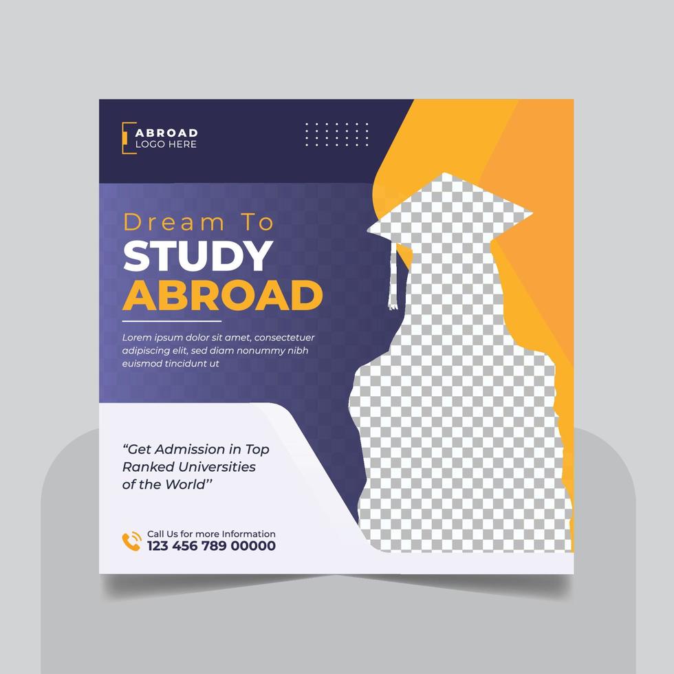 Study abroad social media post or higher education social media web banner square flyer template set vector