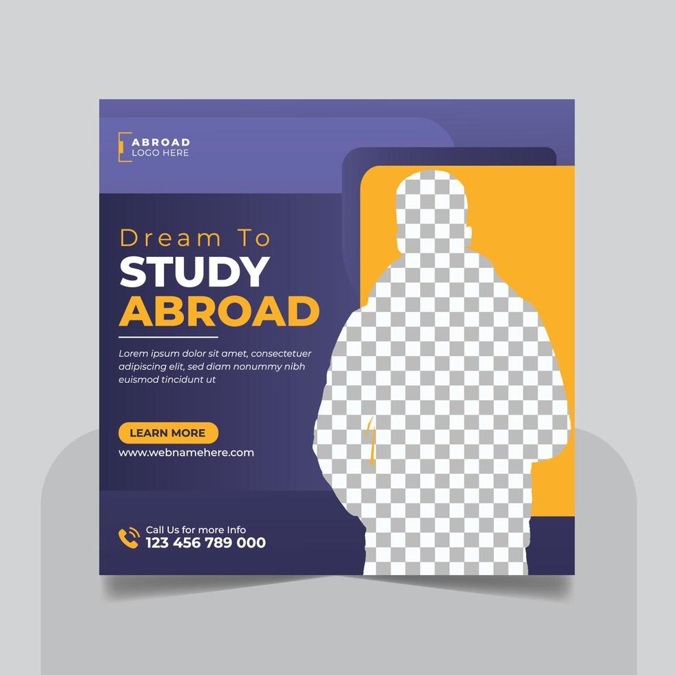 Study abroad social media post or higher education social media web banner square flyer template set vector
