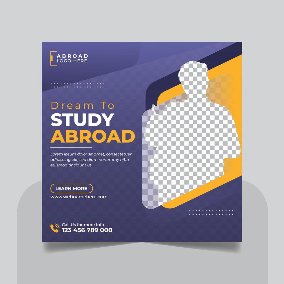 Study abroad social media post or higher education social media web banner square flyer template set vector