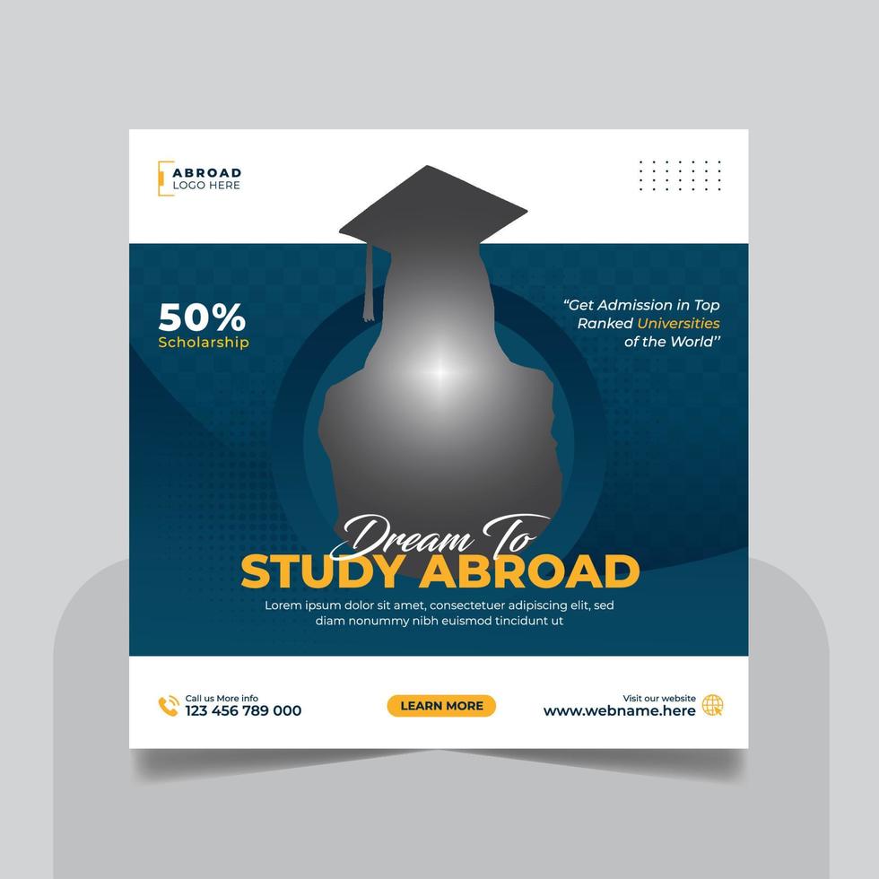 Study abroad social media post or higher education social media web banner square flyer template set vector