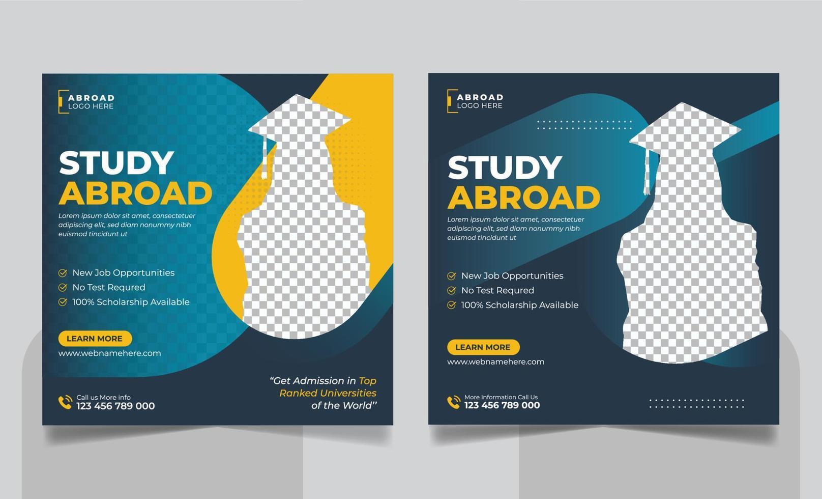 Study abroad social media post or higher education social media web banner square flyer template set vector