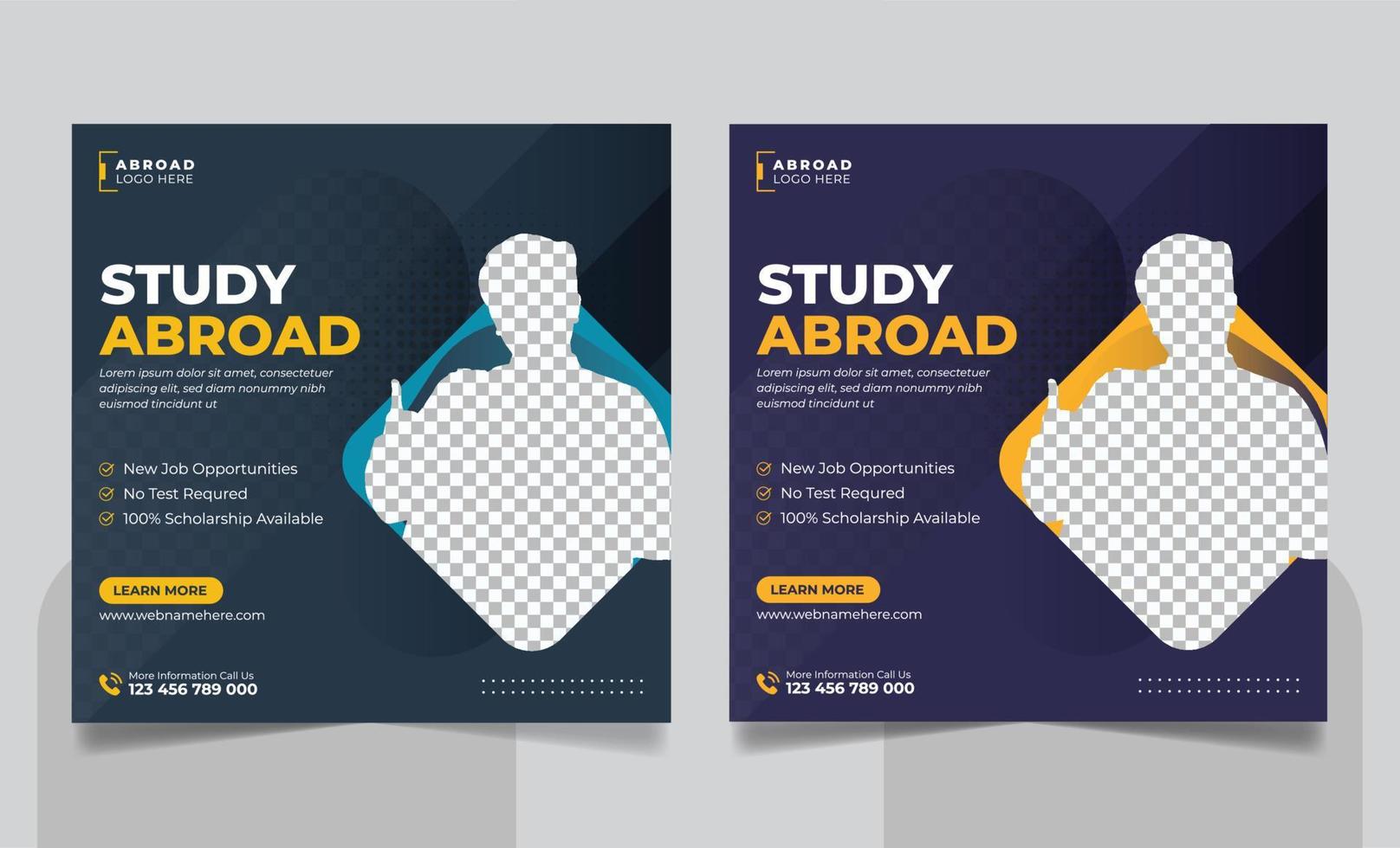 Study abroad social media post or higher education social media web banner square flyer template set vector