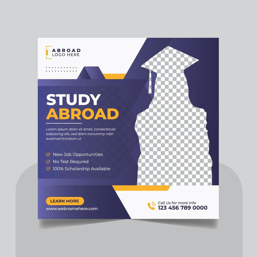 Study abroad social media post or higher education social media web banner square flyer template set vector