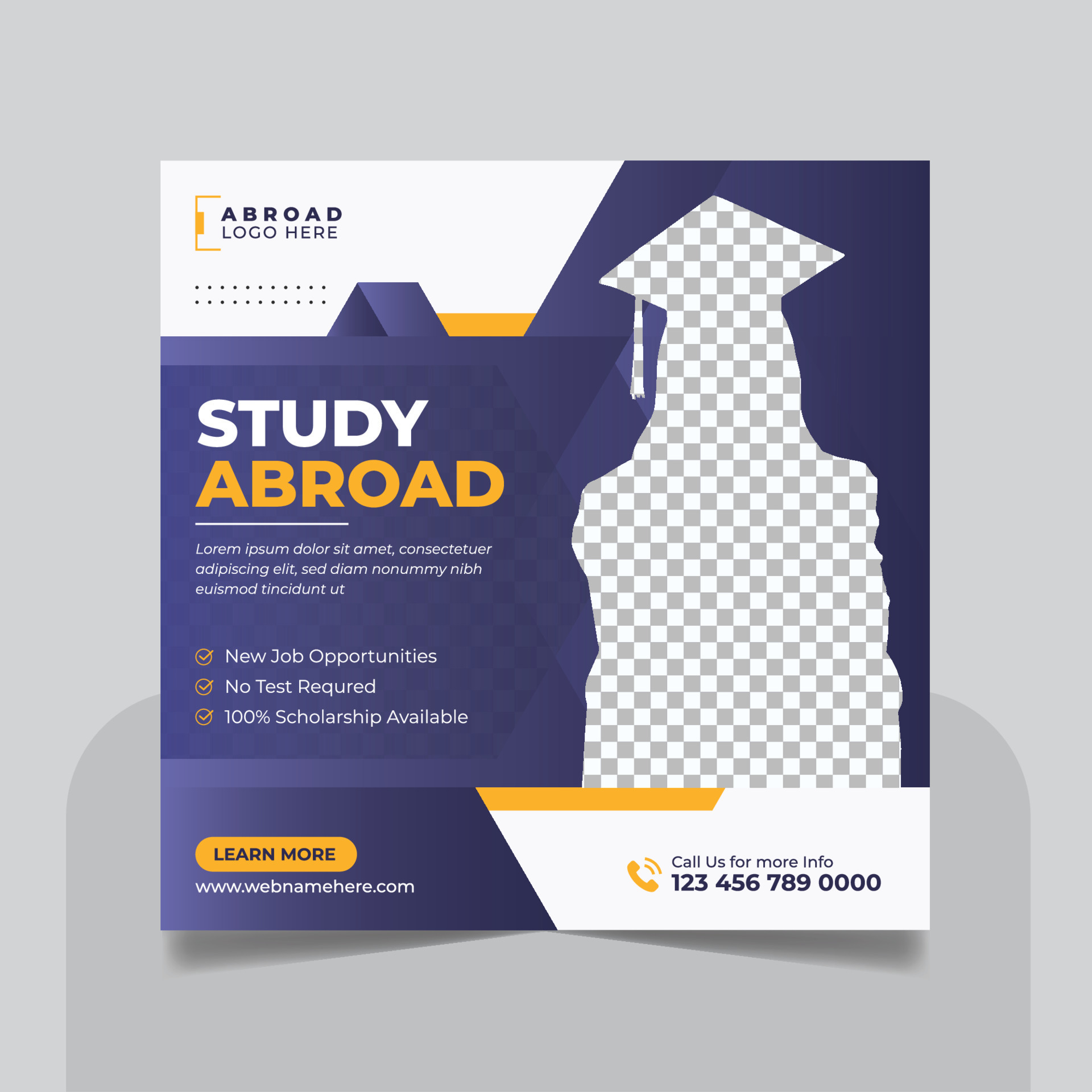 Study abroad social media post or higher education social media web