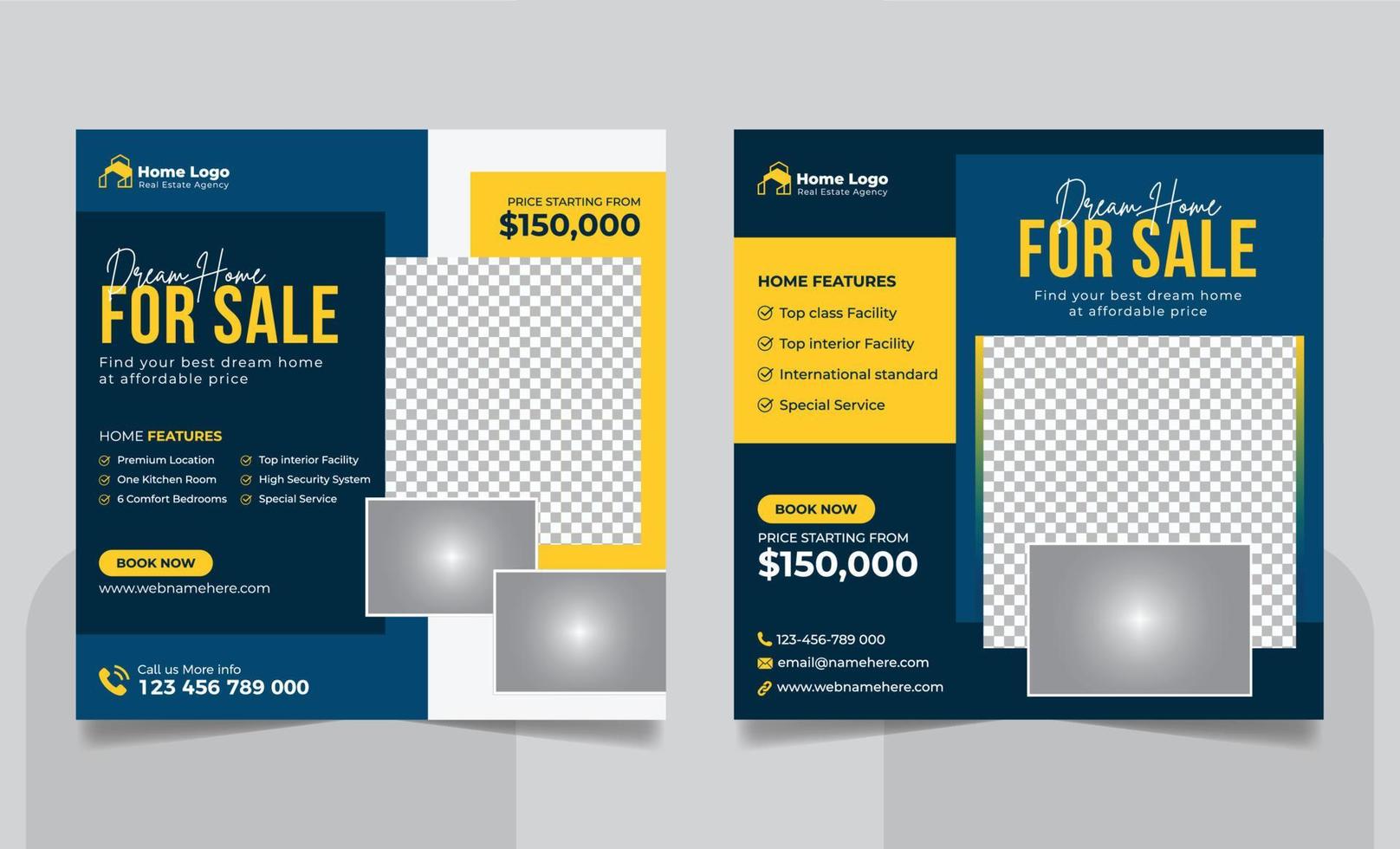 Real Estate Property Social Media Post or Modern Home Sale Social Media Promotion Square Flyer Web Banner Design Template vector