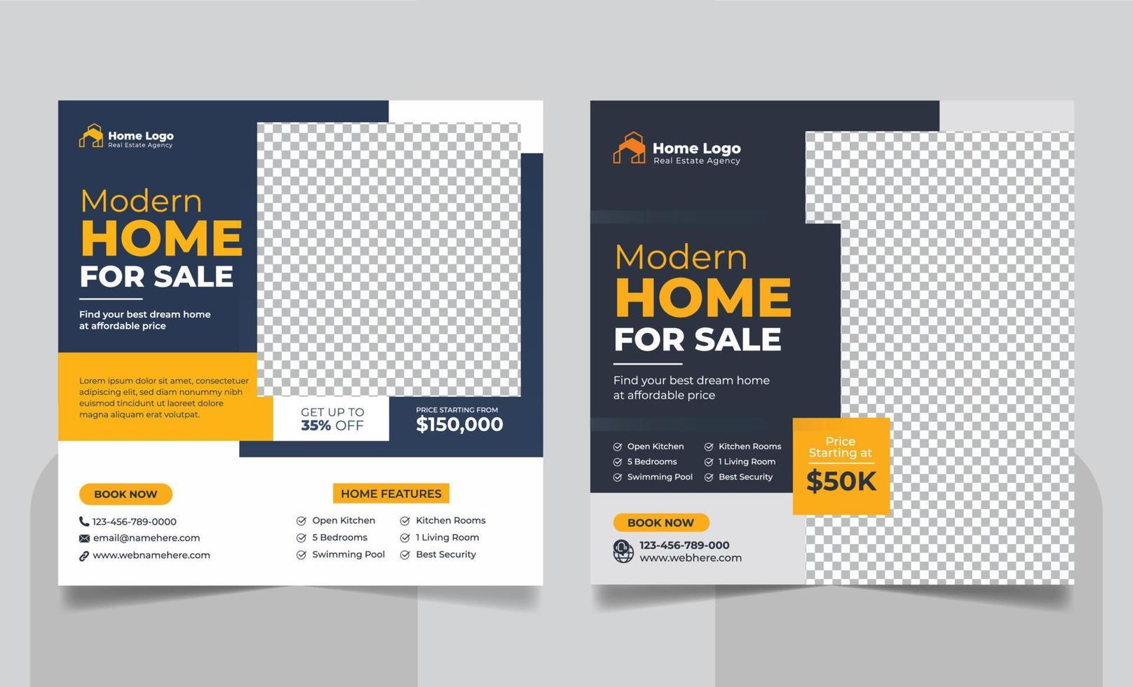 Real Estate Property Social Media Post or Modern Home Sale Social Media Promotion Square Flyer Web Banner Design Template vector