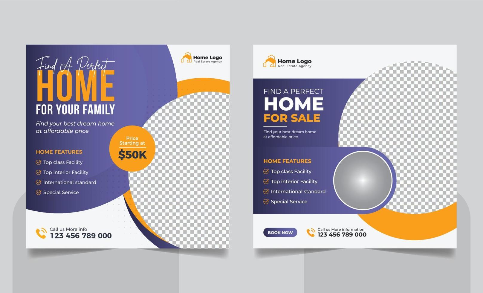 Real Estate Property Social Media Post or Modern Home Sale Social Media Promotion Square Flyer Web Banner Design Template vector