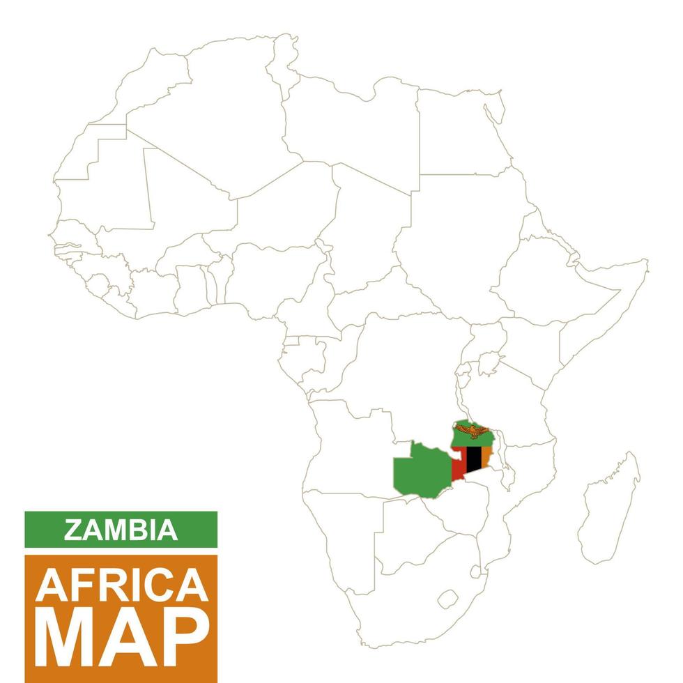 mapa contorneado de áfrica con zambia resaltada. vector