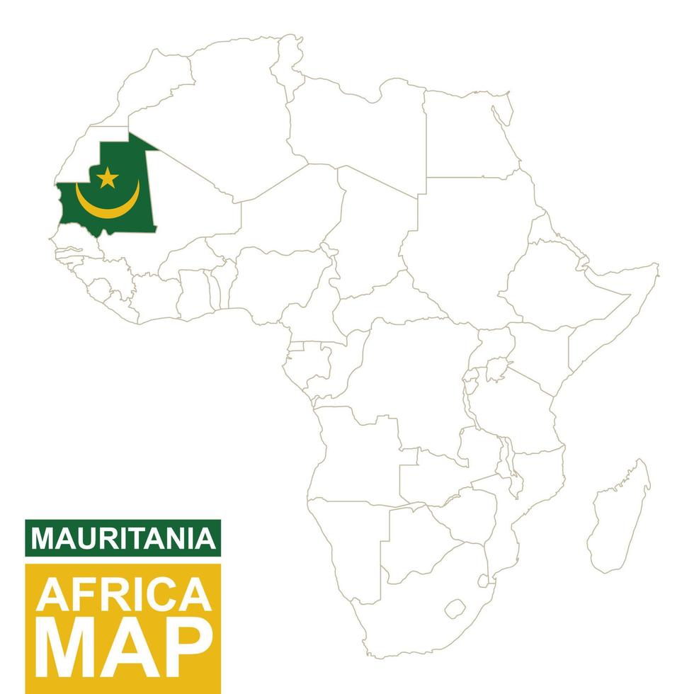 Africa contoured map with highlighted Mauritania. vector