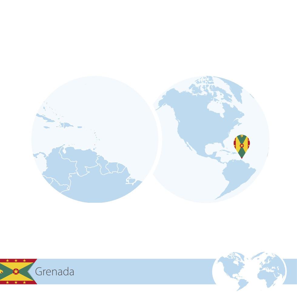 Grenada on world globe with flag and regional map of Grenada. vector