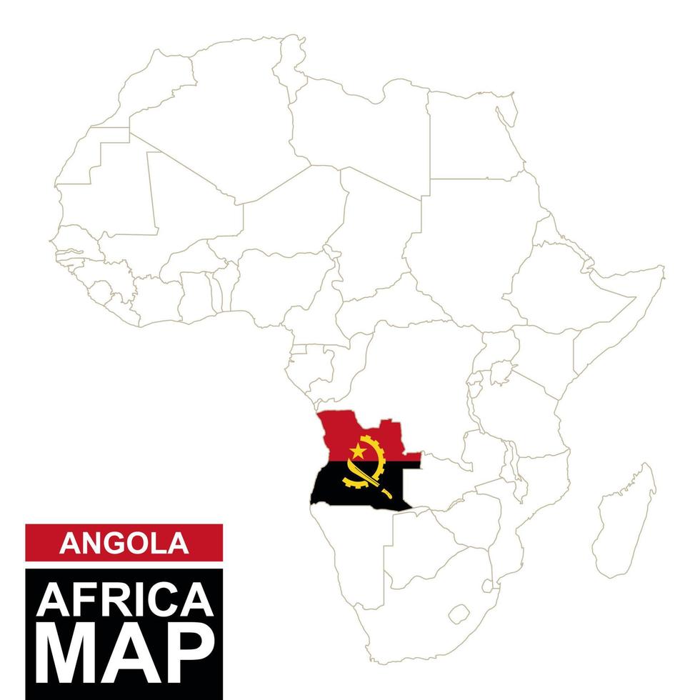 mapa contorneado de áfrica con angola resaltada. vector