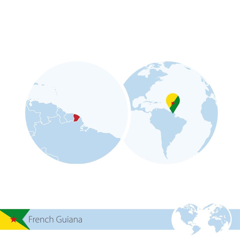 French Guiana on world globe with flag and regional map of French Guiana. vector