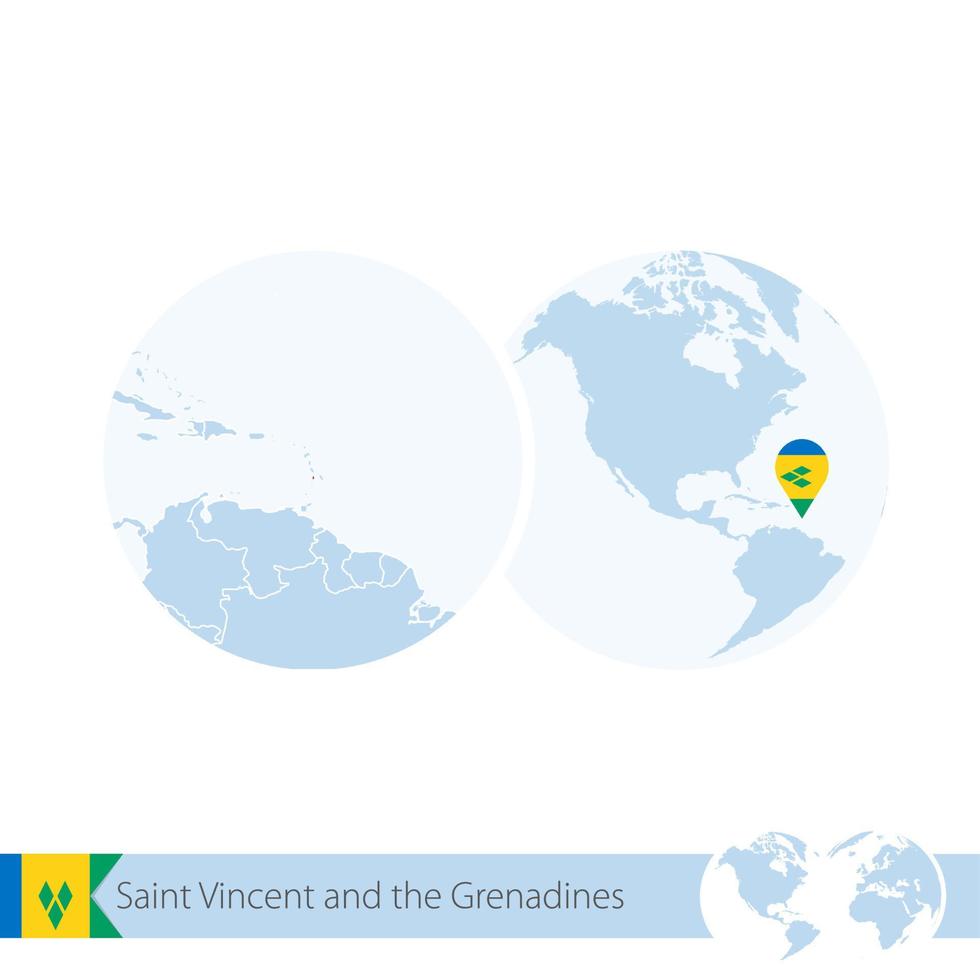 Saint Vincent and the Grenadines on world globe with flag and regional map of Saint Vincent and the Grenadines. vector