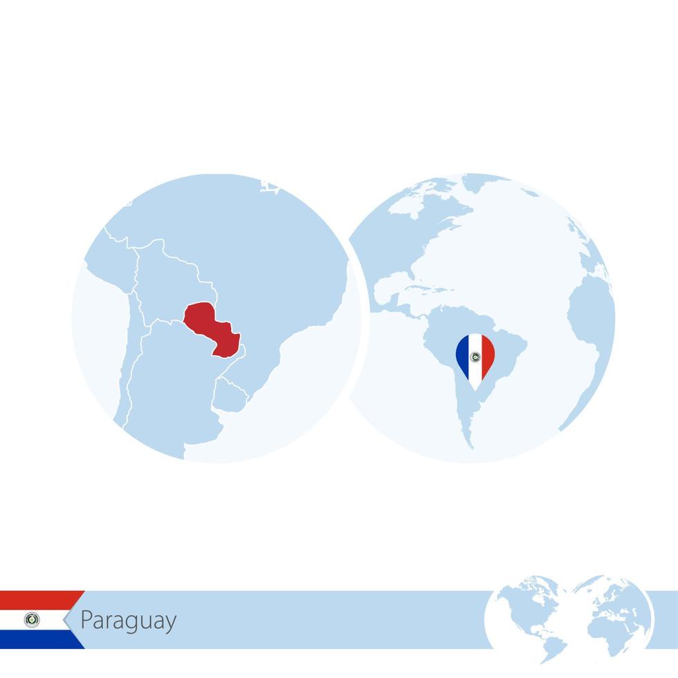 Paraguay on world globe with flag and regional map of Paraguay. vector