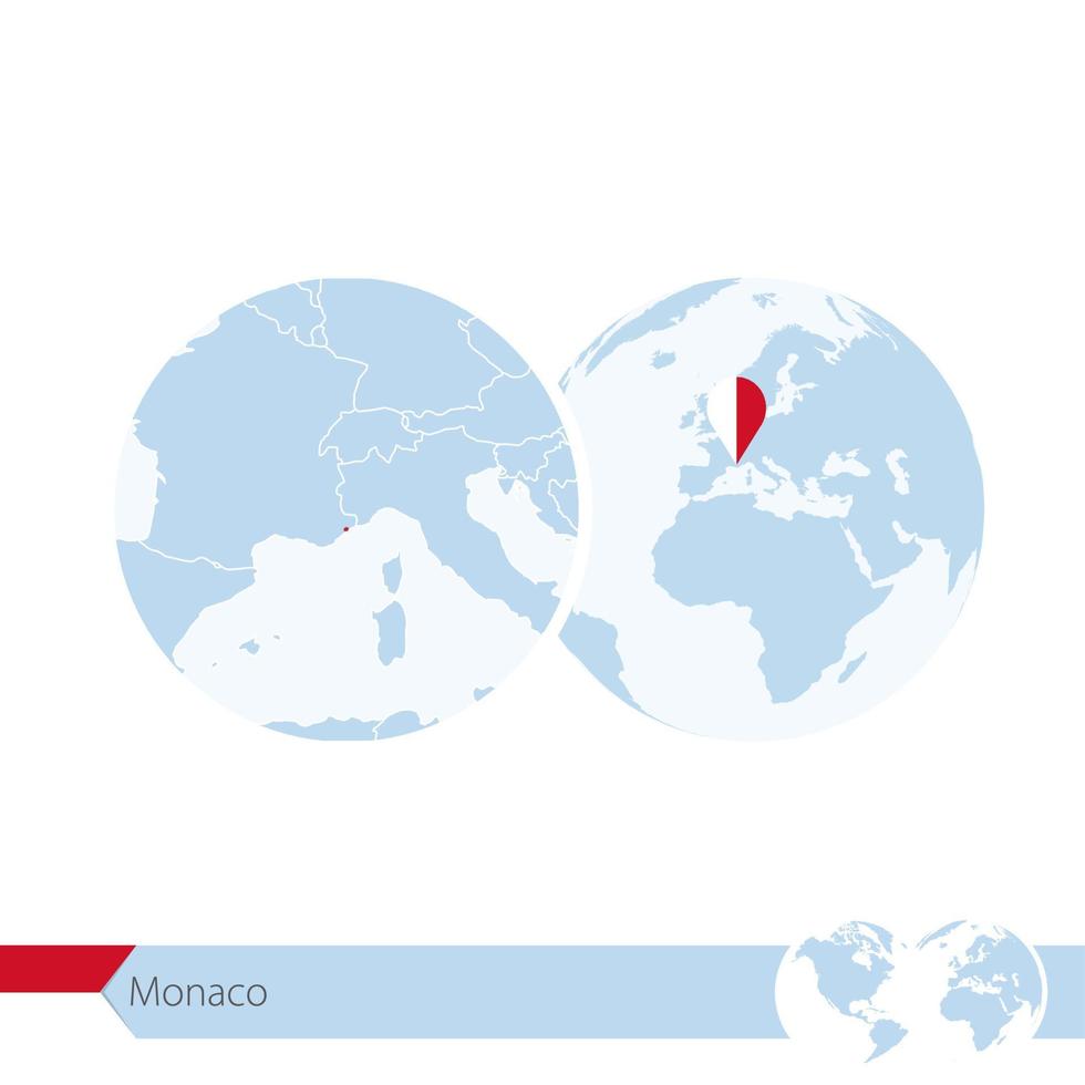 Monaco on world globe with flag and regional map of Monaco. vector