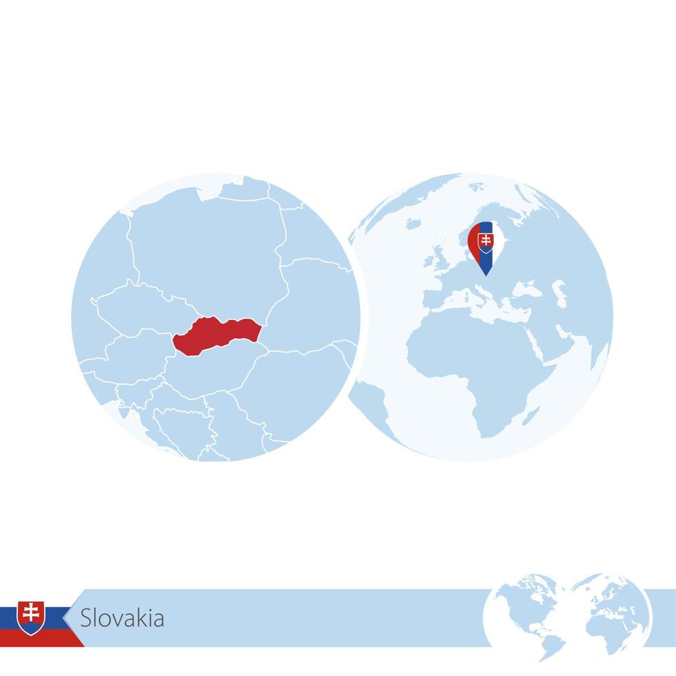 eslovaquia en el globo terráqueo con bandera y mapa regional de eslovaquia. vector