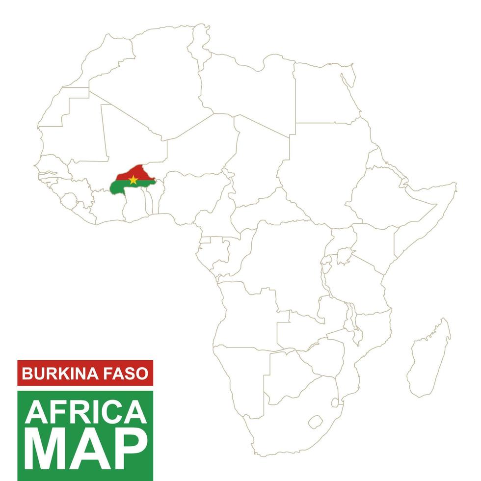 Africa contoured map with highlighted Burkina Faso. vector