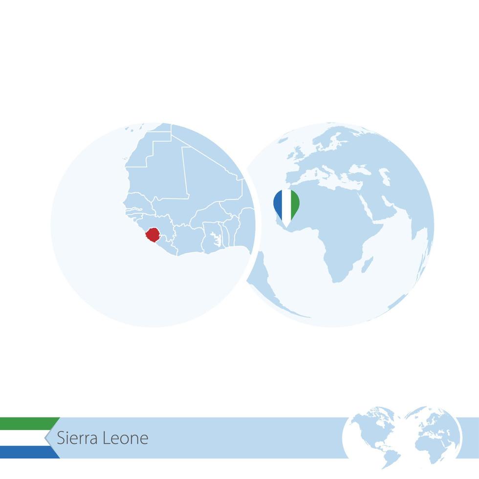 sierra leona en globo terráqueo con bandera y mapa regional de sierra leona. vector