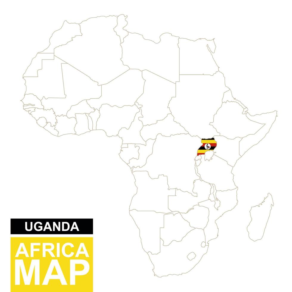 Africa contoured map with highlighted Uganda. vector