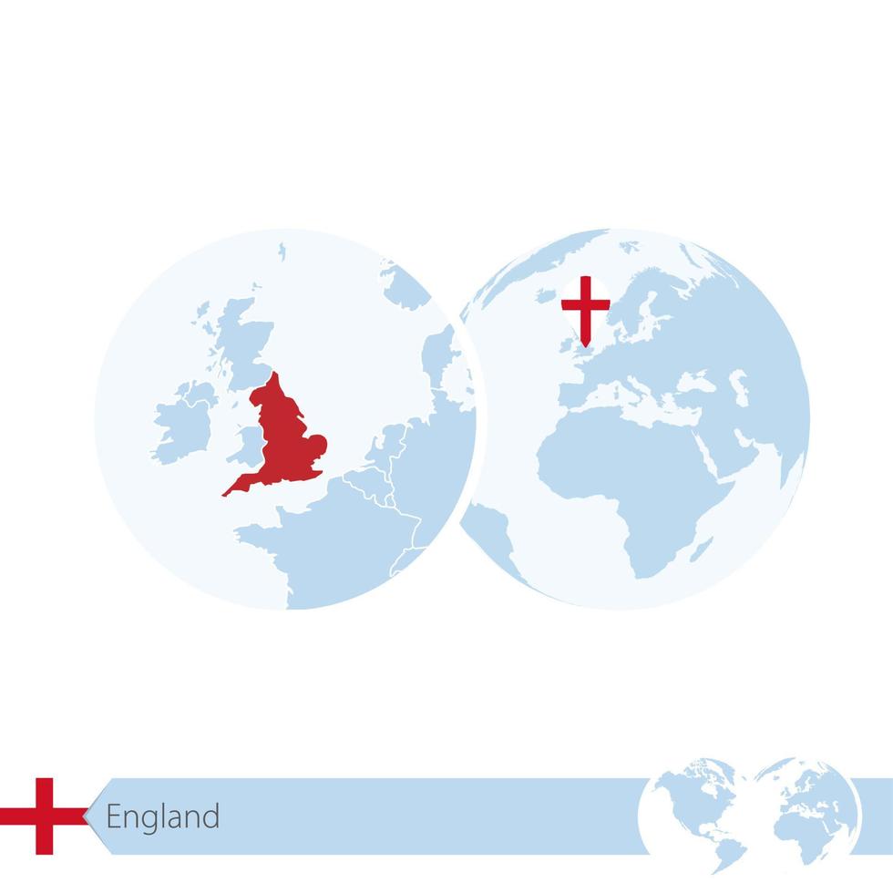 inglaterra en el globo terráqueo con bandera y mapa regional de inglaterra. vector