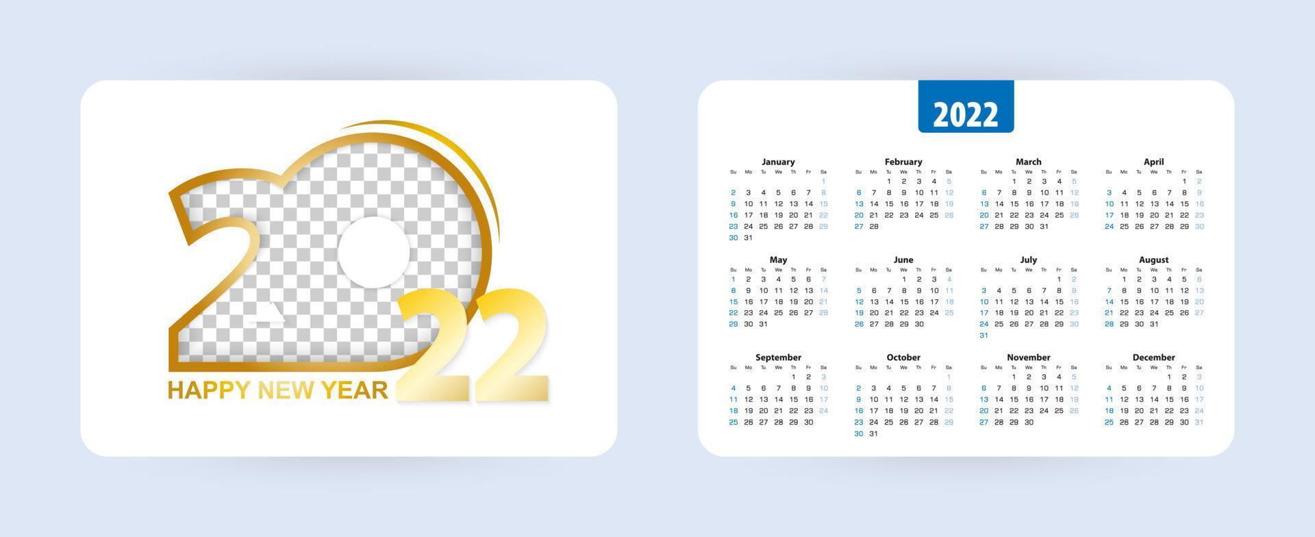 Pocket calendar 2022, week starts on Sunday. vector