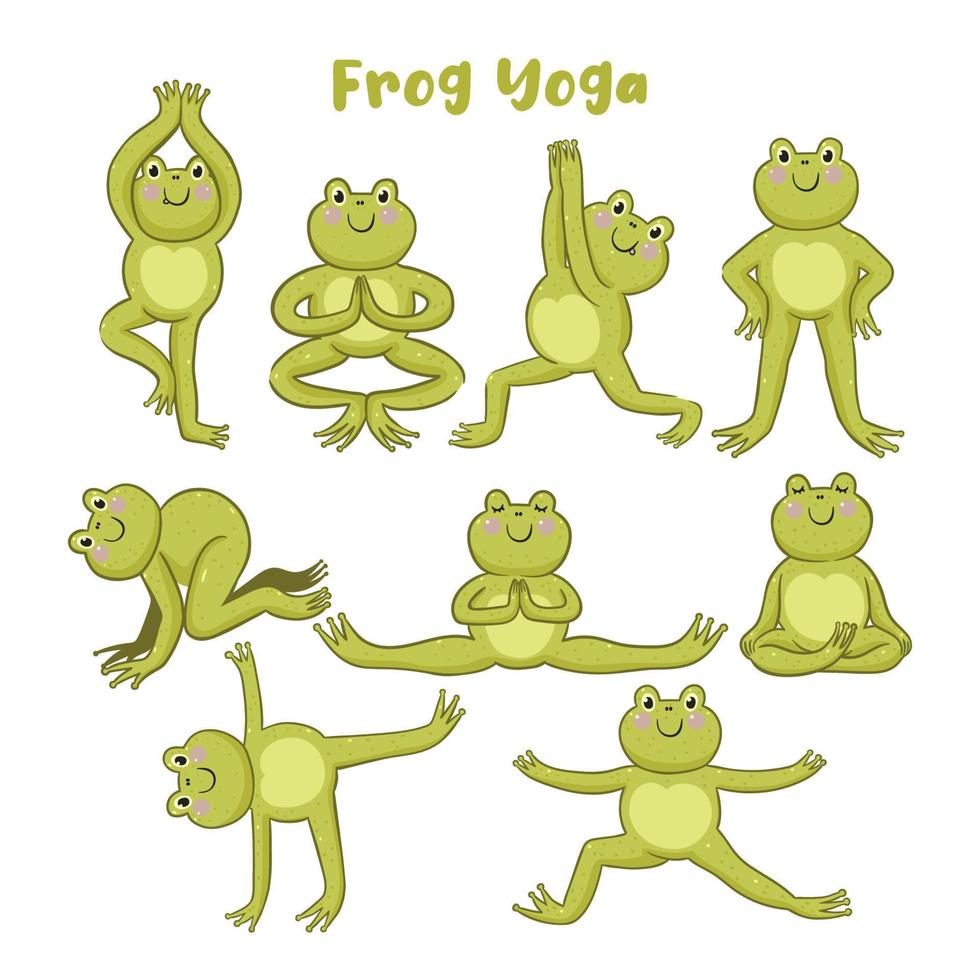 conjunto de lindas ranas en pose de yoga aislado sobre fondo blanco. gráficos vectoriales vector